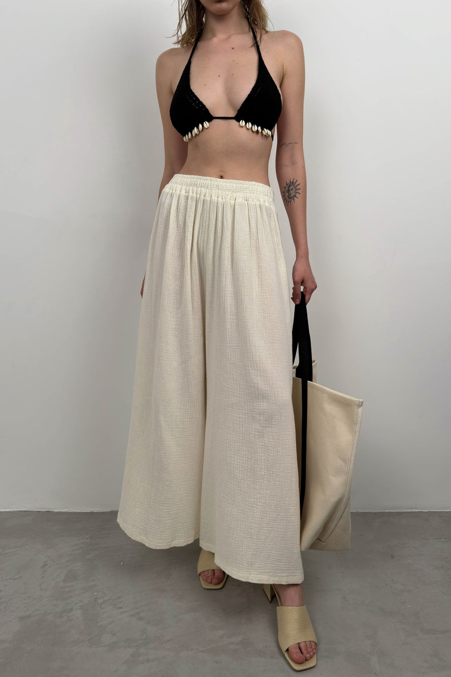 Thick Belt Ecru Linen Trousers 