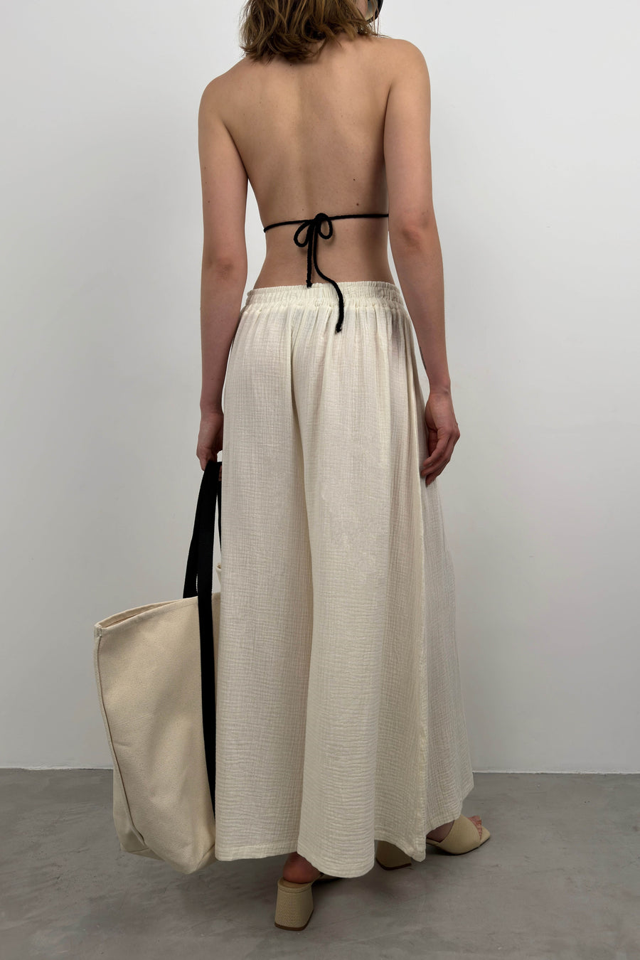 Thick Belt Ecru Linen Trousers 