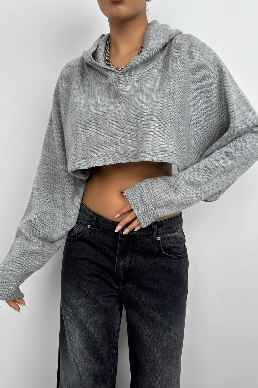 Hooded Gray Crop Sweater 