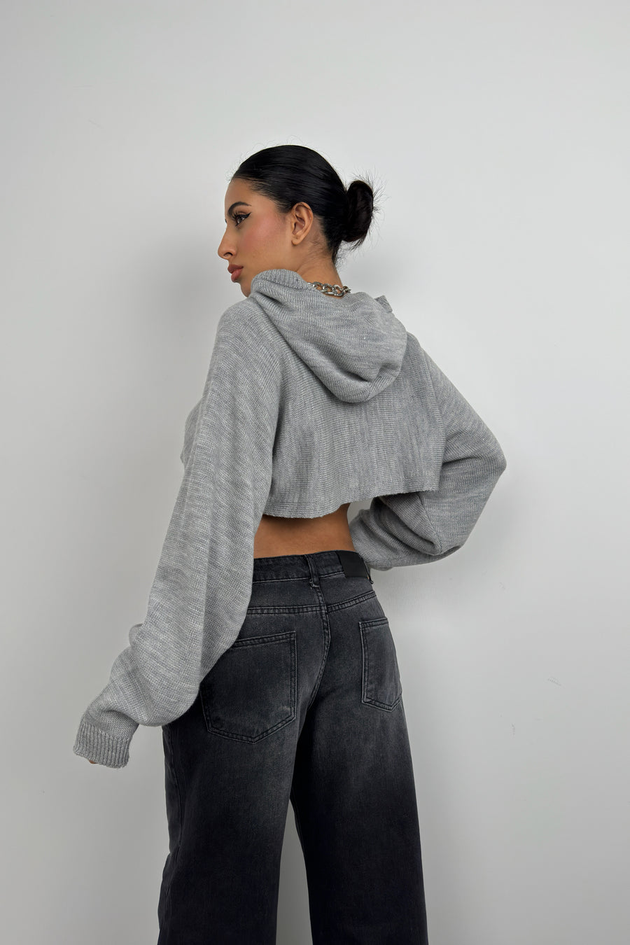 Hooded Gray Crop Sweater 