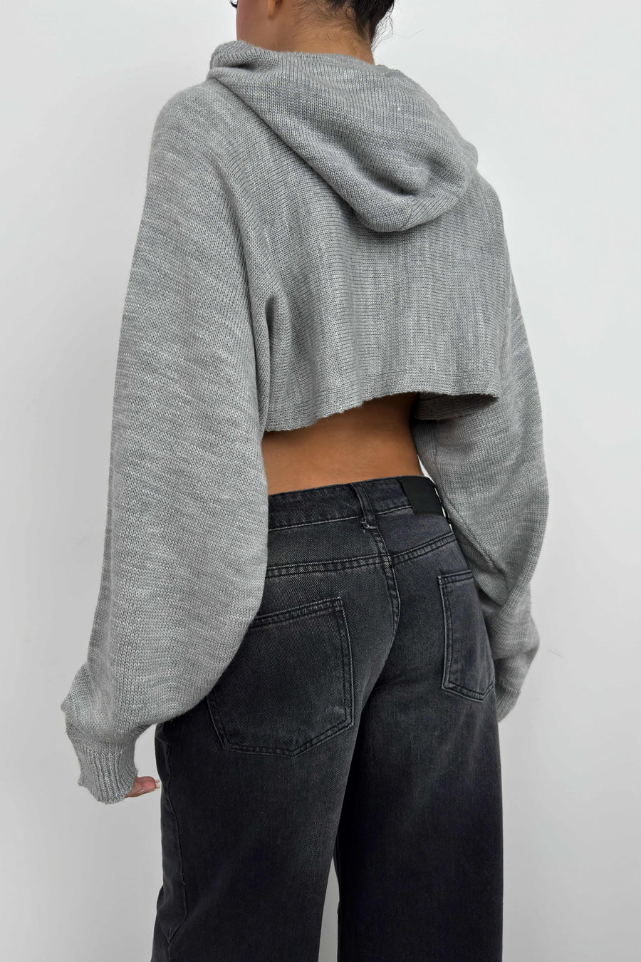 Hooded Gray Crop Sweater 