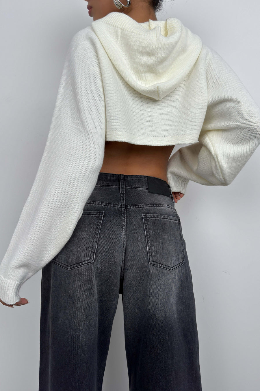 Hooded Ecru Crop Sweater 