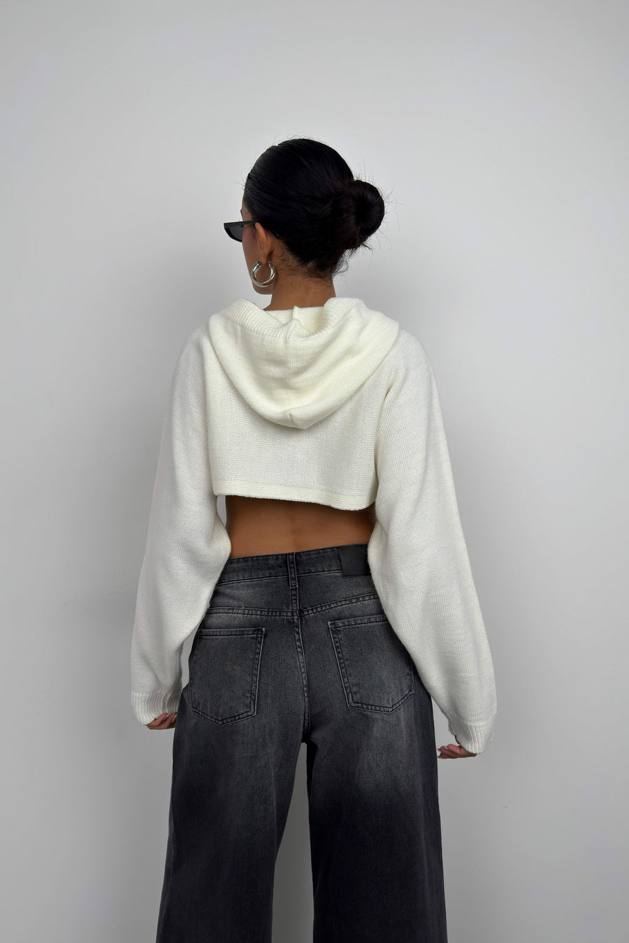 Hooded Ecru Crop Sweater 