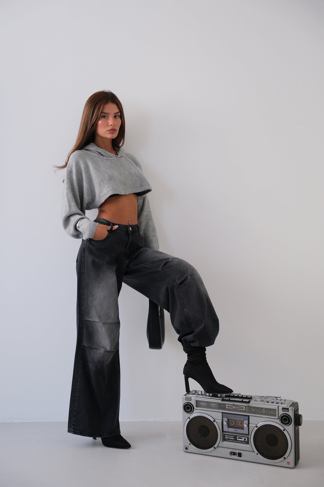 Hooded Gray Crop Sweater 