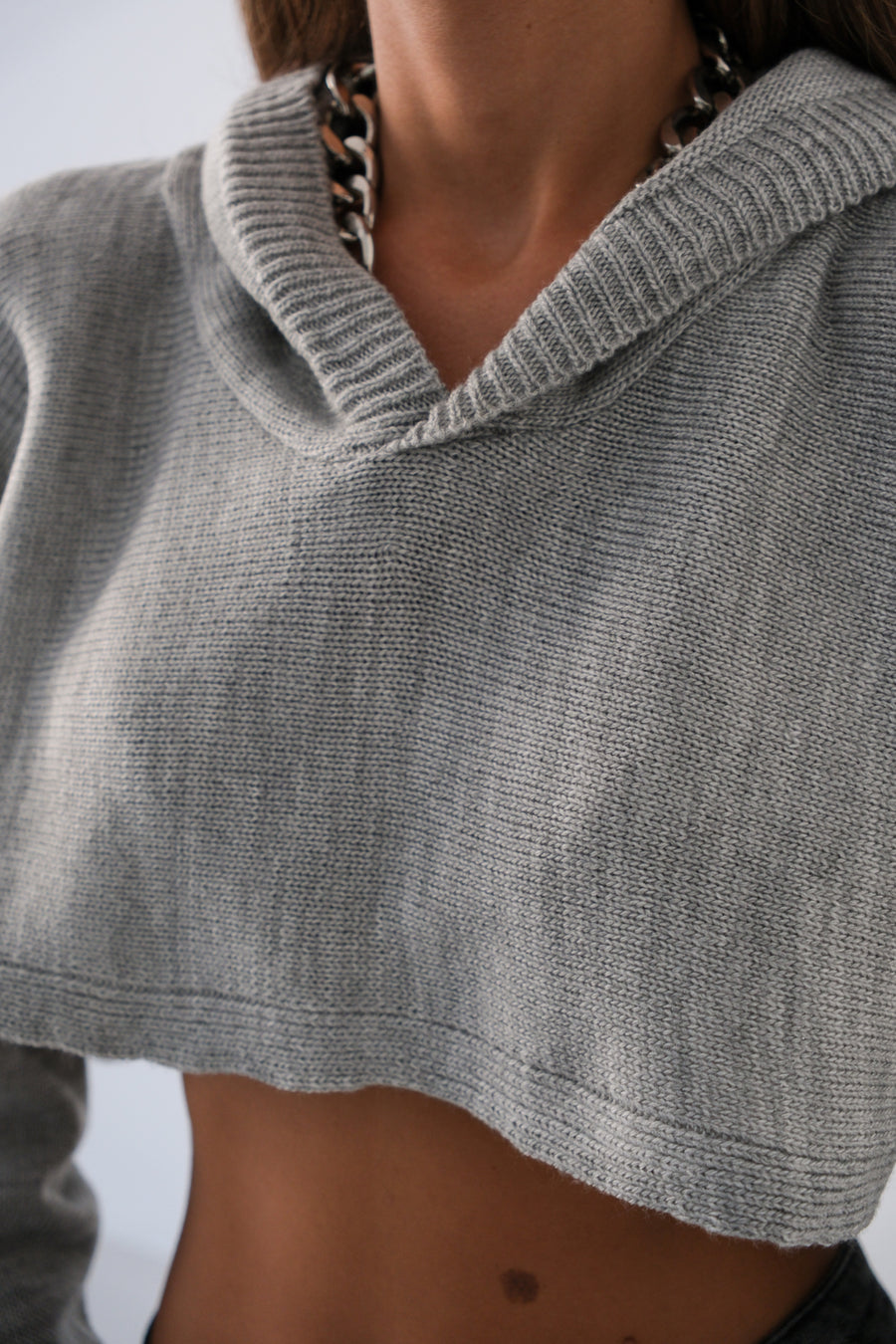 Hooded Gray Crop Sweater 