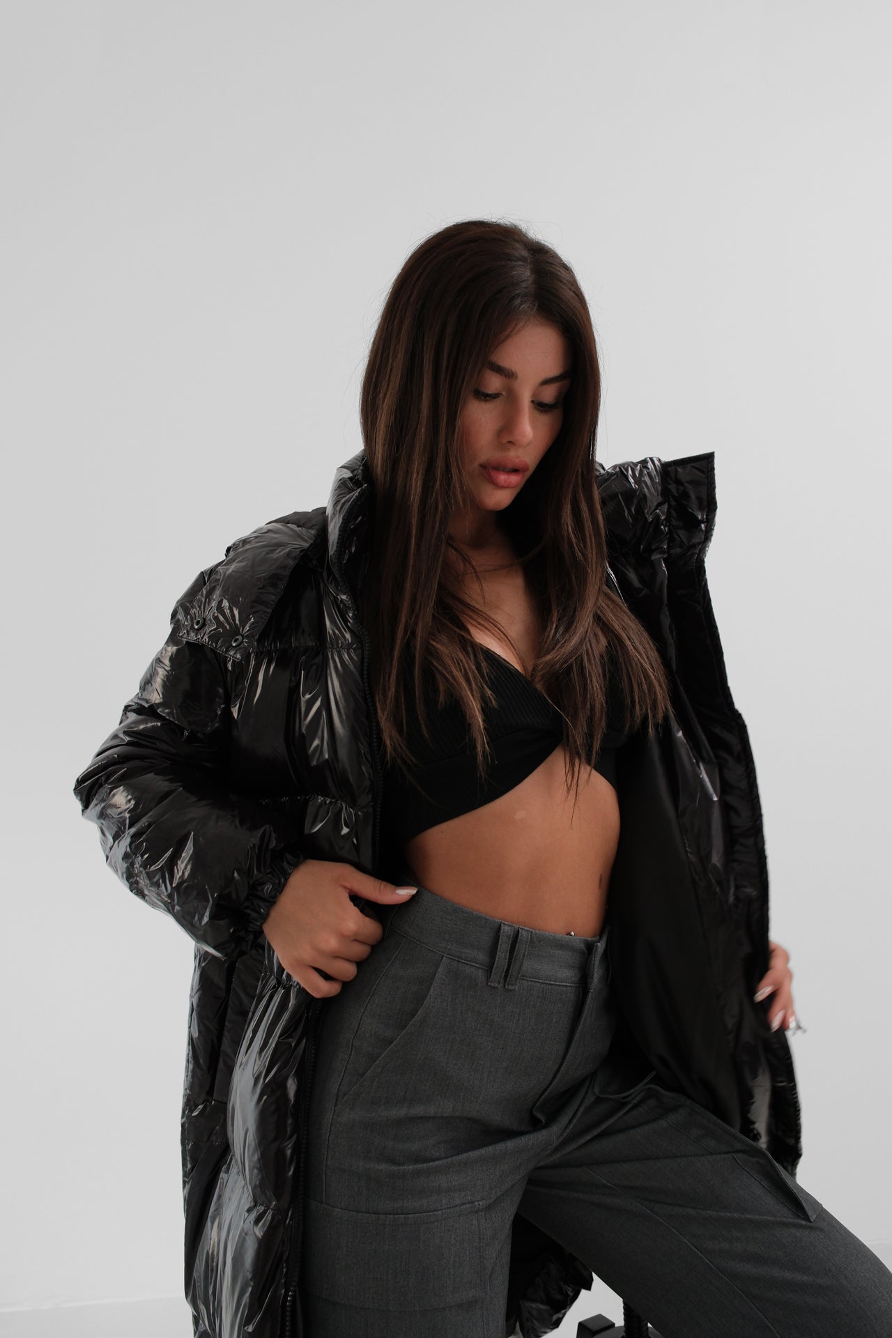 Hooded Black Maxi Puffer Jacket 