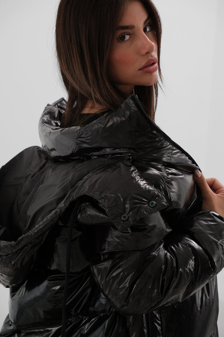 Hooded Black Maxi Puffer Jacket
