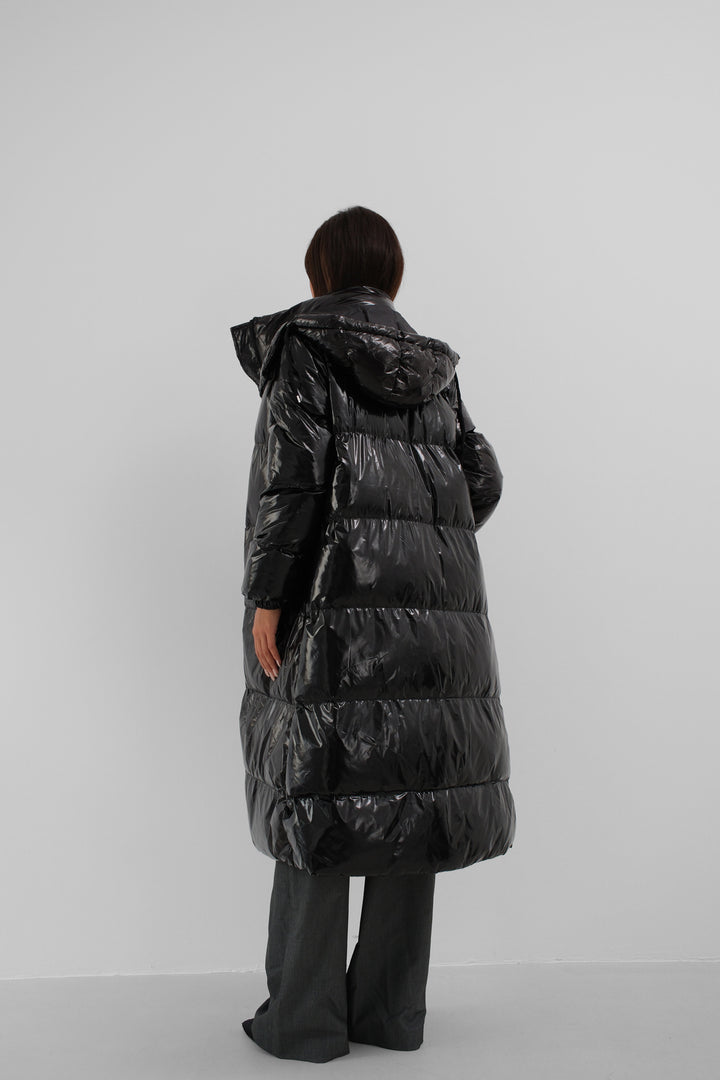 Hooded Black Maxi Puffer Jacket