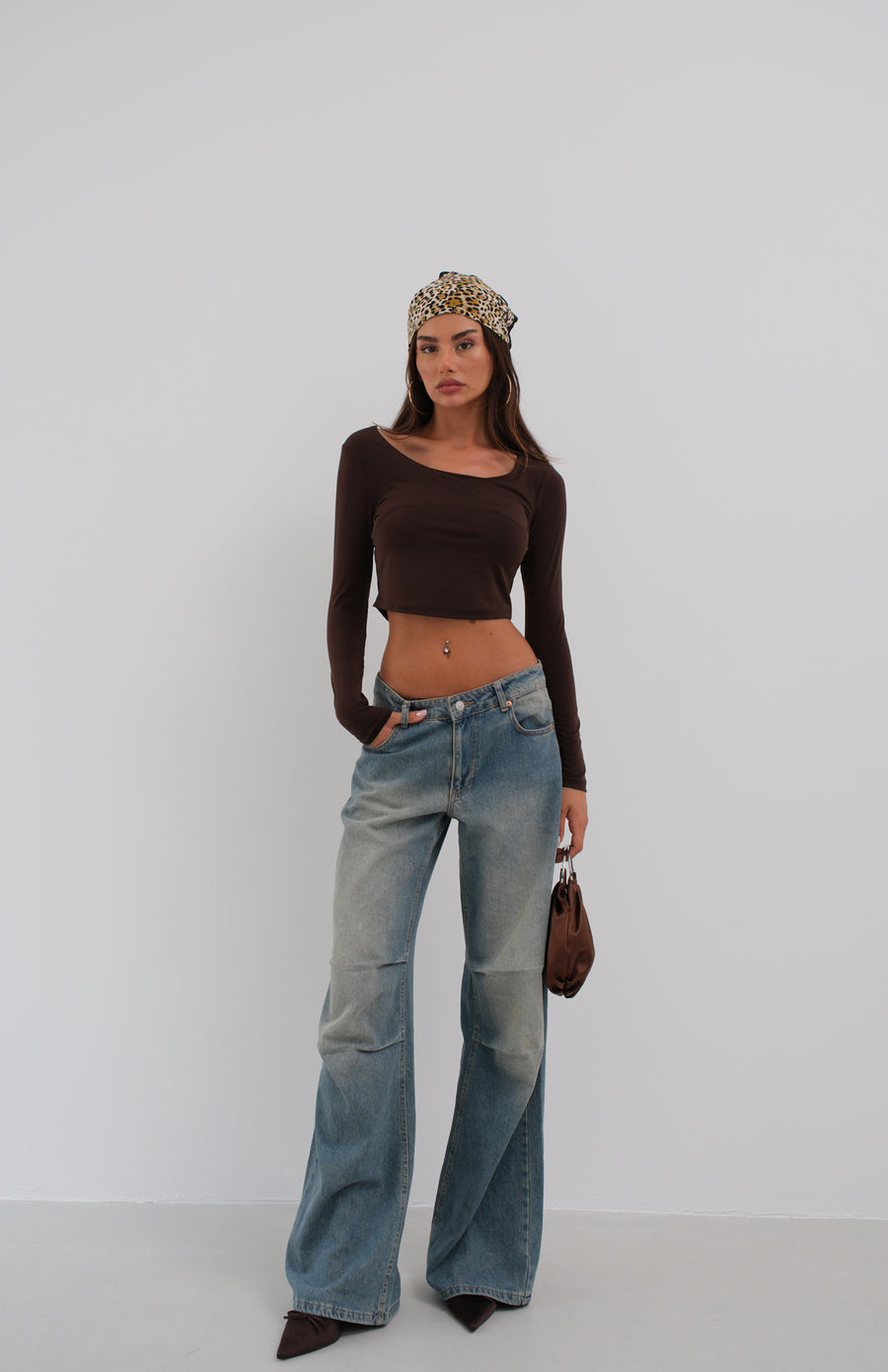 Square Neck Brown Crop Top 