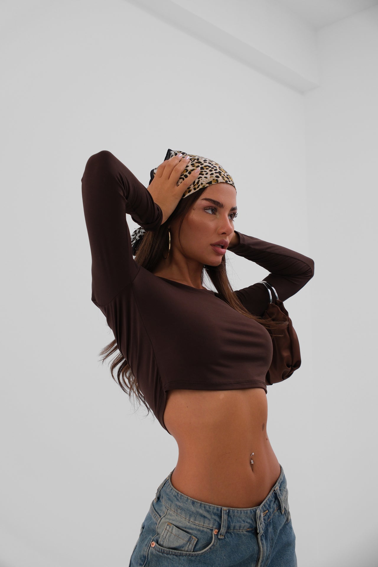 Square Neck Brown Crop Top 