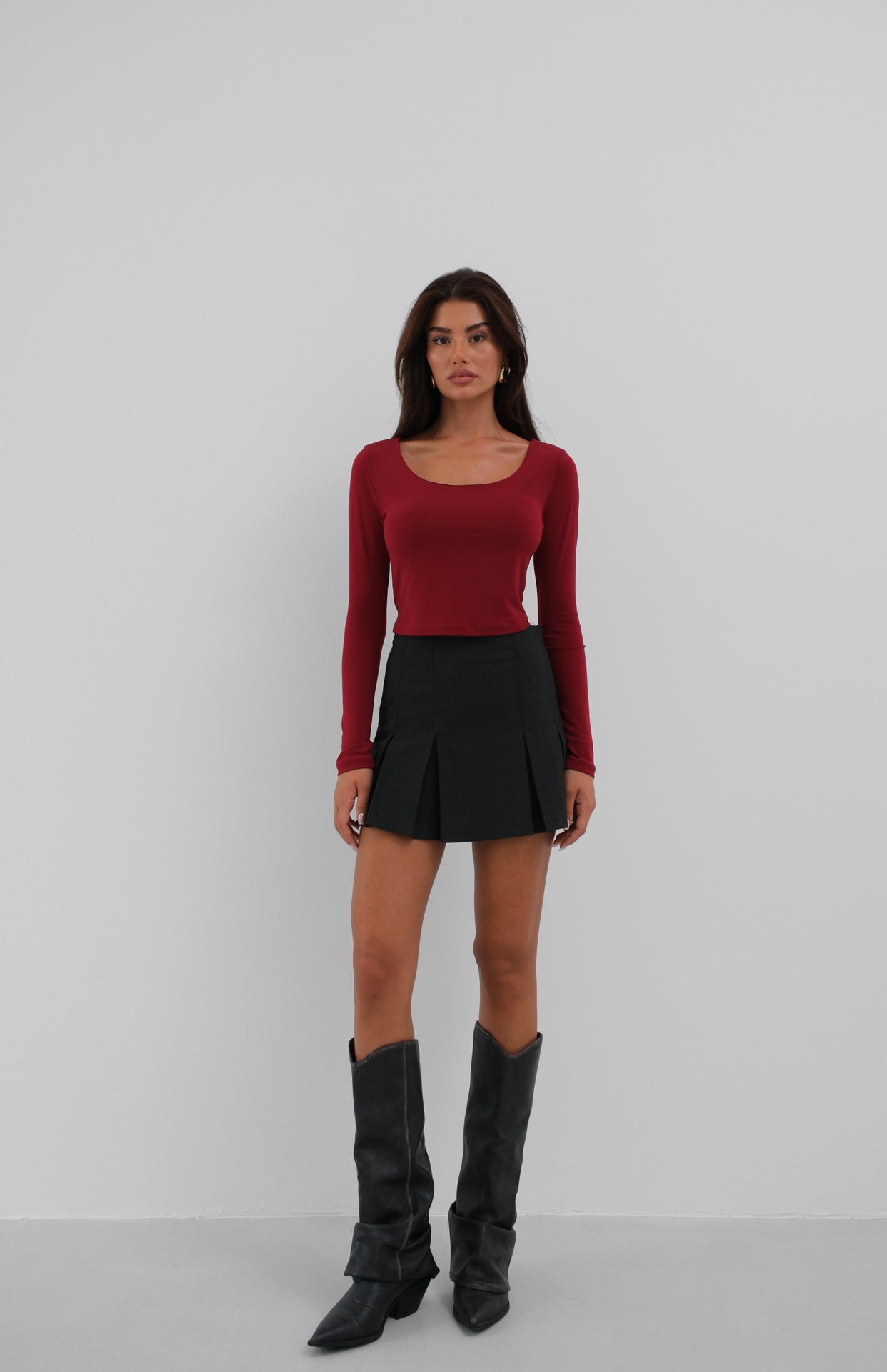 Square Collar Burgundy Crop Top 