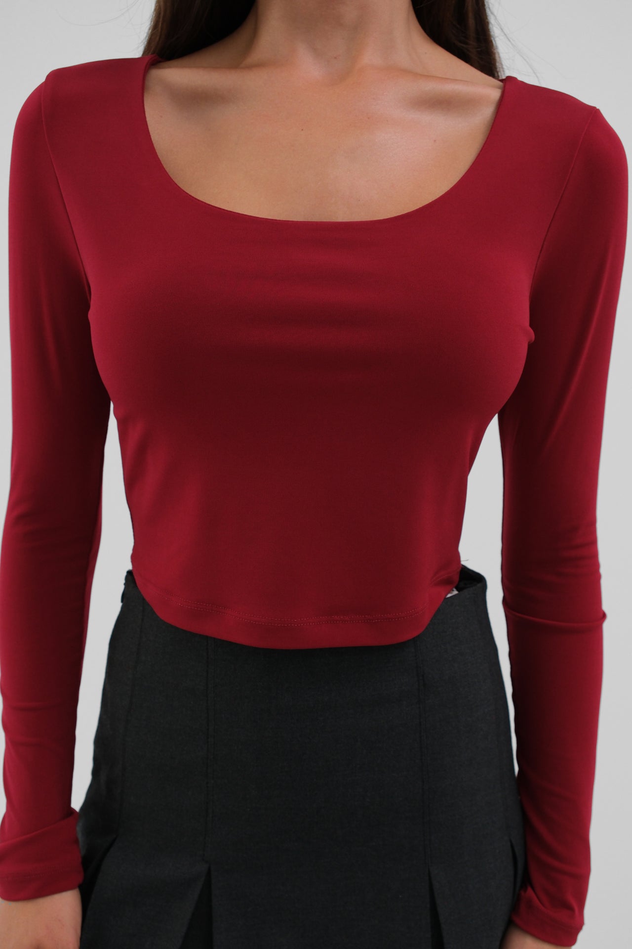 Square Collar Burgundy Crop Top 