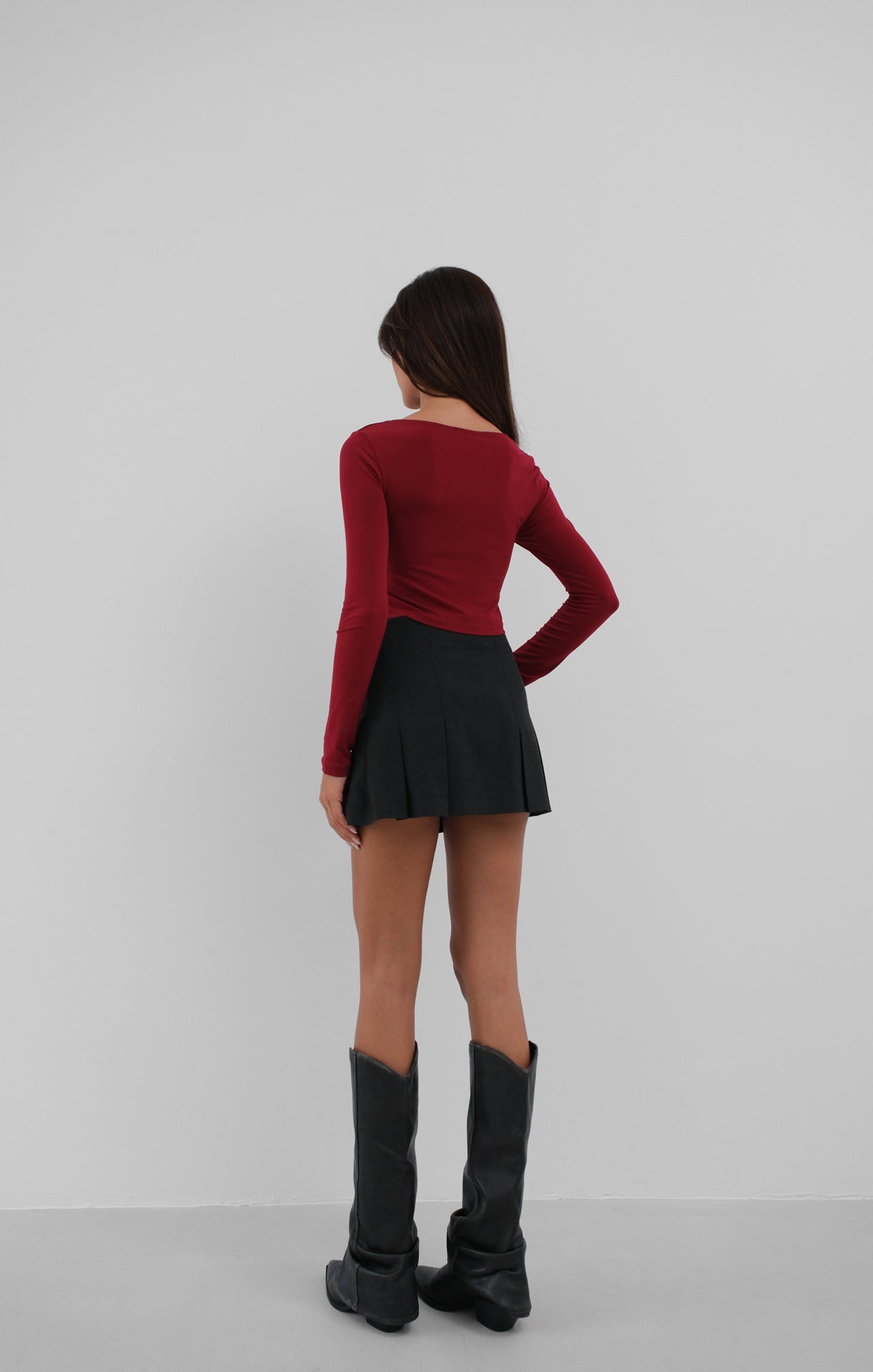 Square Collar Burgundy Crop Top 