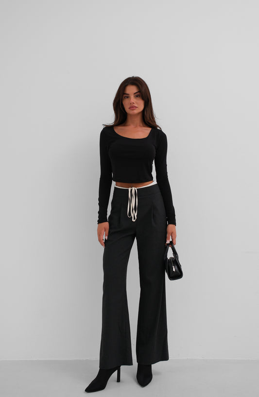 Square Neck Black Crop Top 