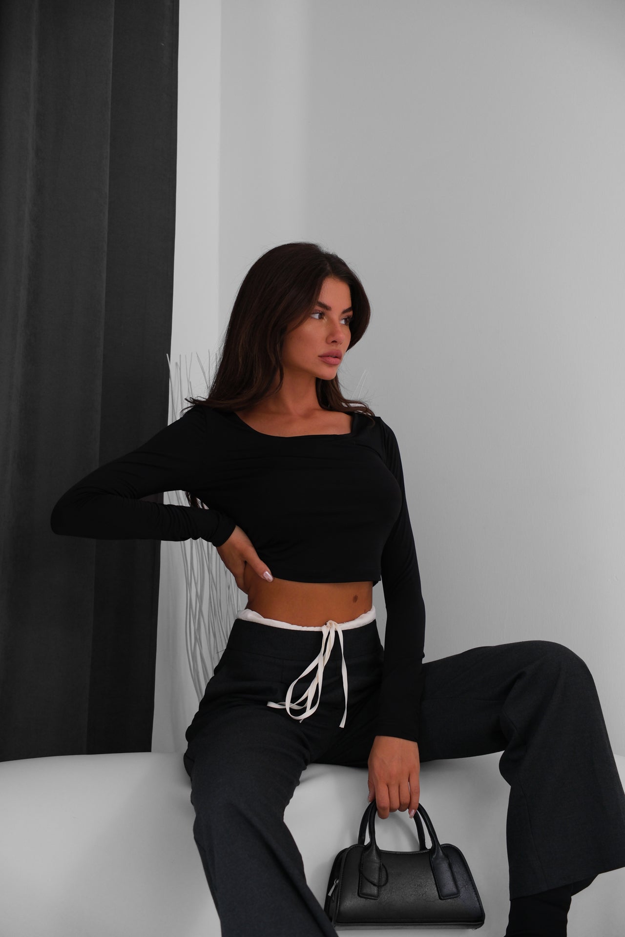 Square Neck Black Crop Top 