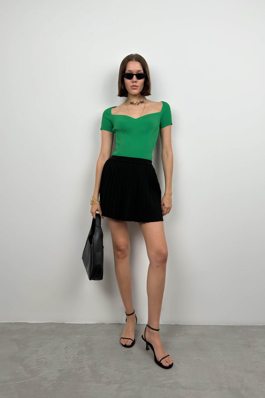 Square Neck Green Knit Blouse 