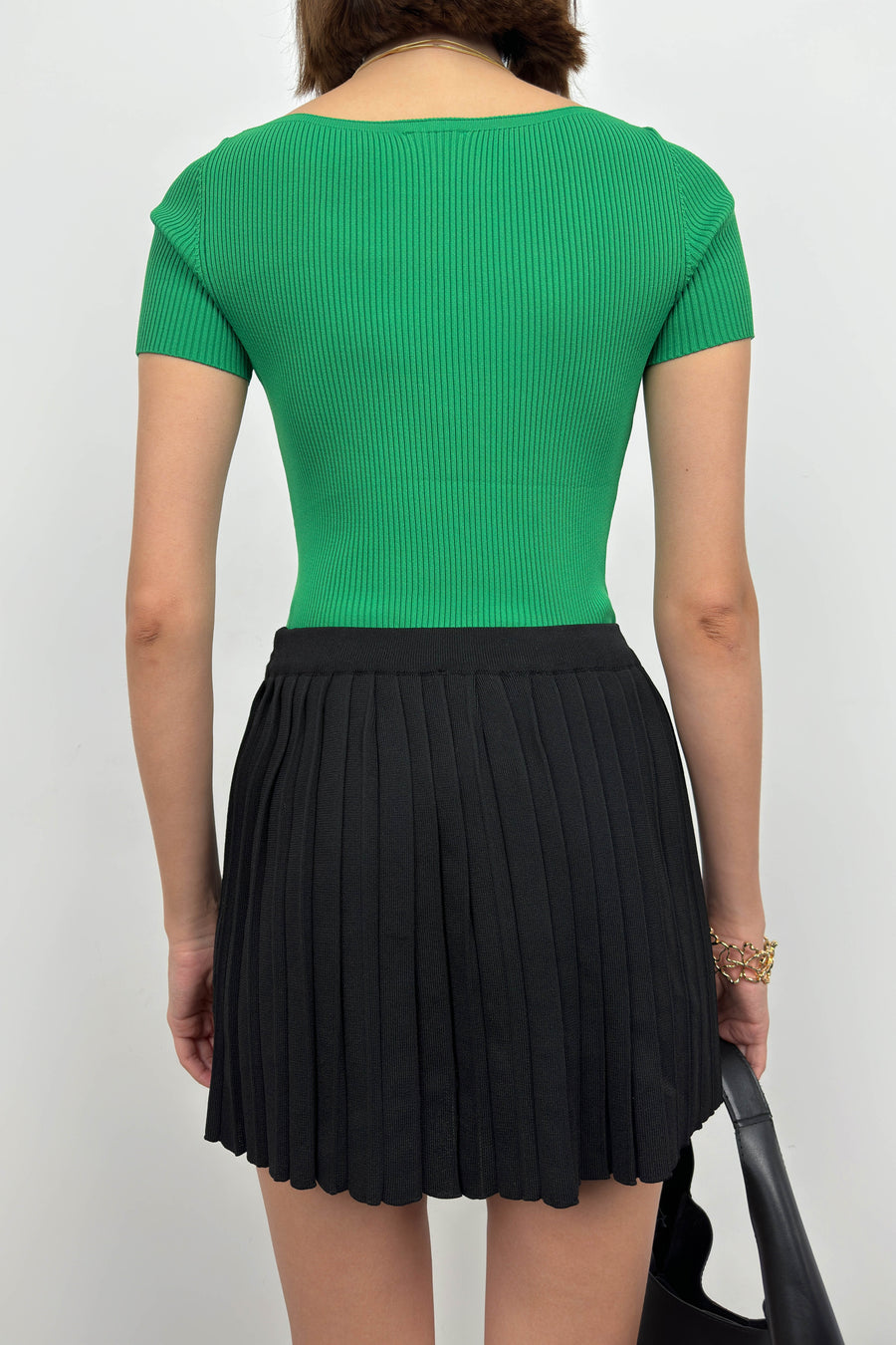 Square Neck Green Knit Blouse 