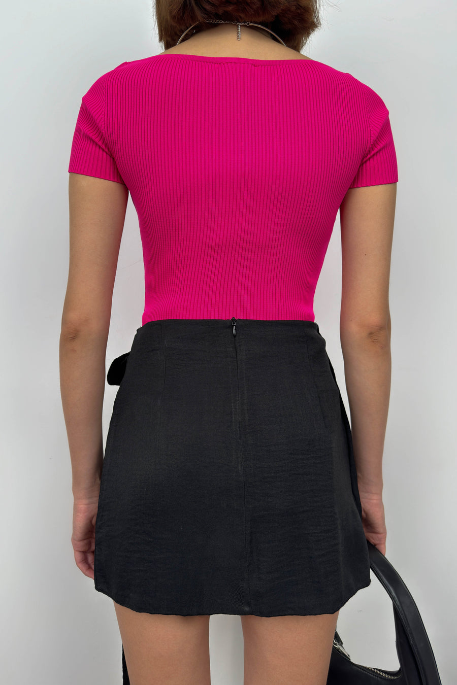 Square Neck Fuchsia Knit Blouse 