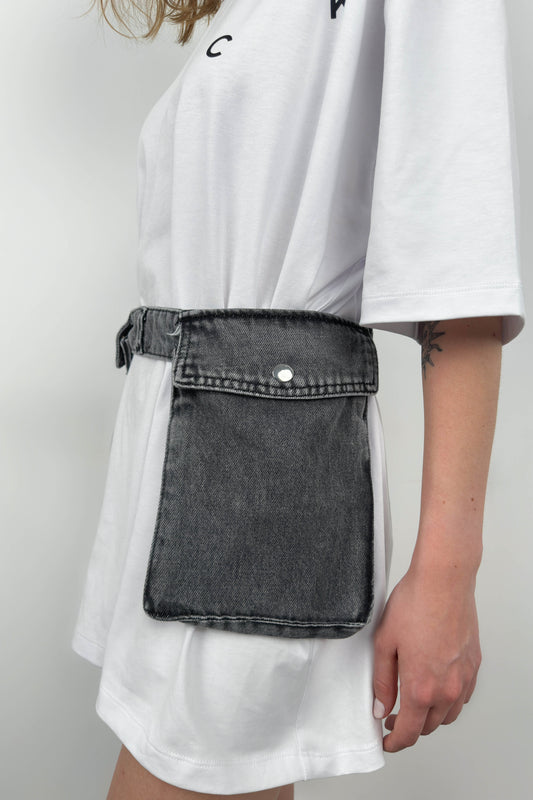 Black Denim Belt with Cargo Bag 