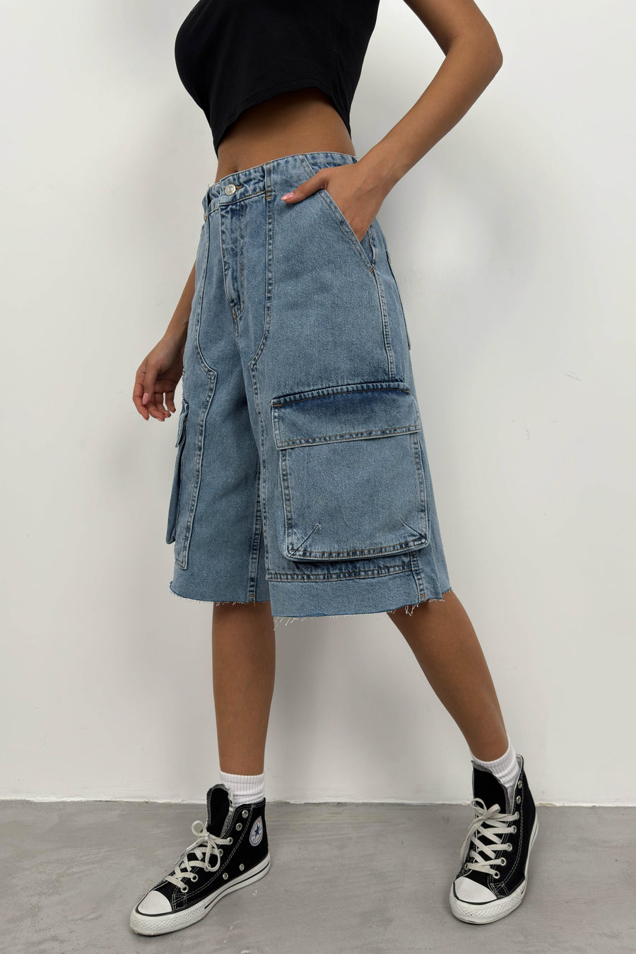 Cargo Pocket Bermuda Blue Denim Shorts 