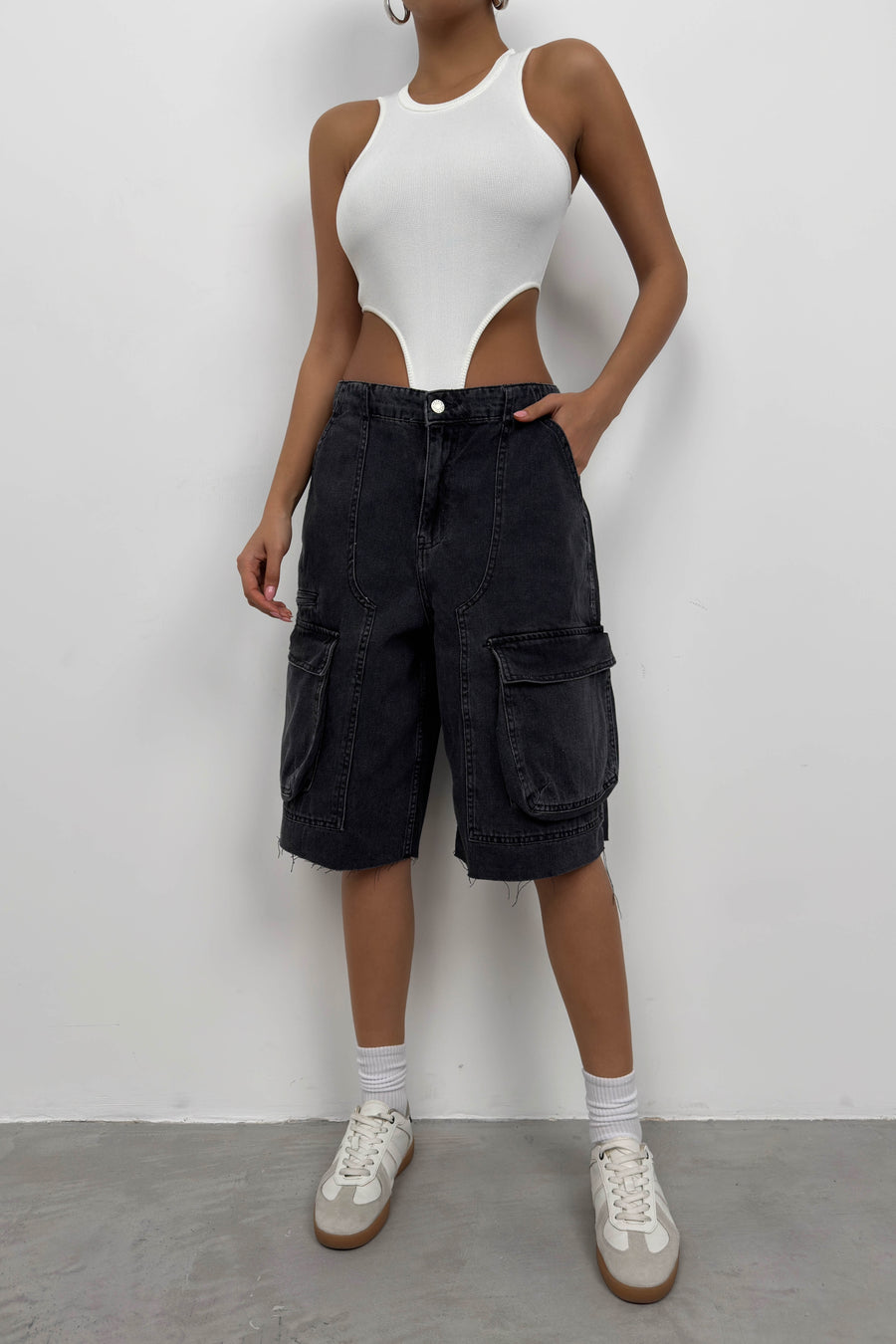 Cargo Pocket Bermuda Gray Denim Shorts 