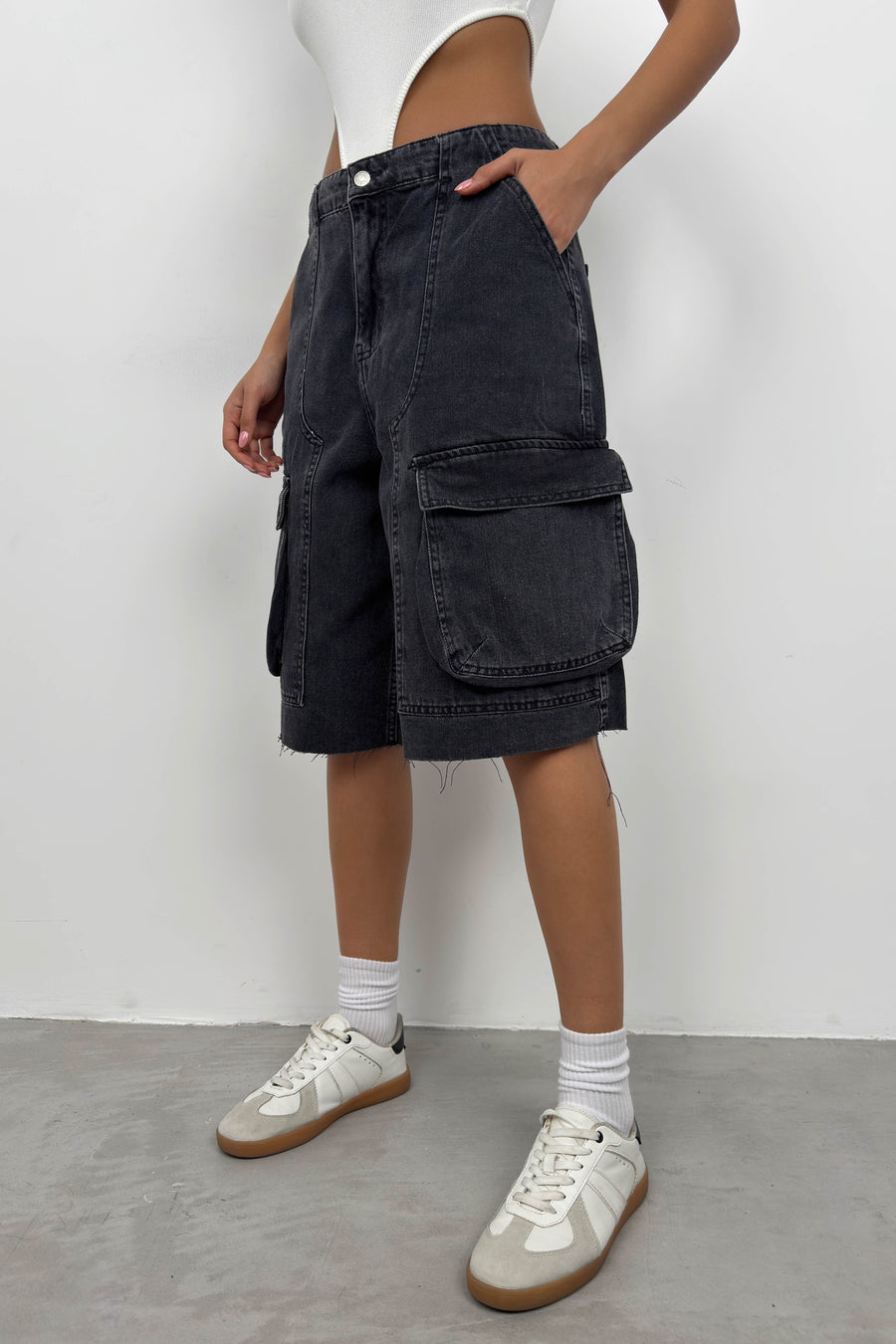 Cargo Pocket Bermuda Gray Denim Shorts 