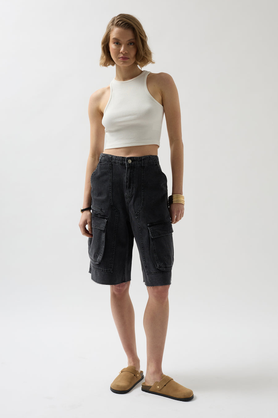 Cargo Pocket Bermuda Gray Denim Shorts 