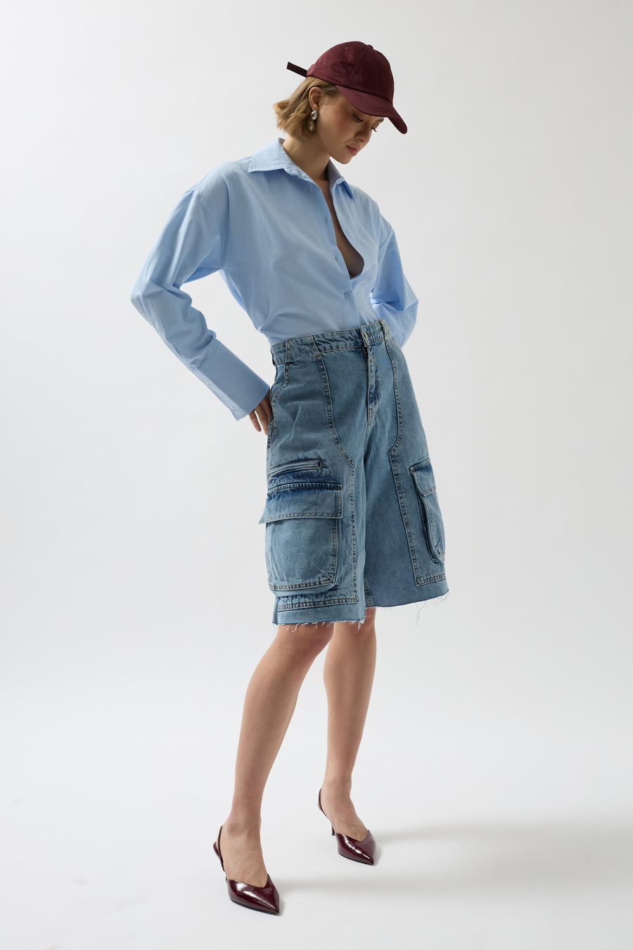 Cargo Pocket Bermuda Blue Denim Shorts 