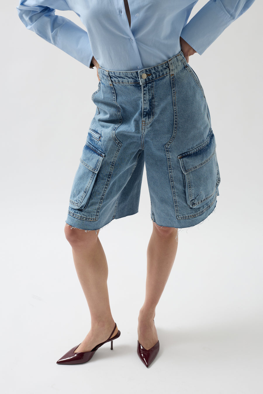 Cargo Pocket Bermuda Blue Denim Shorts 