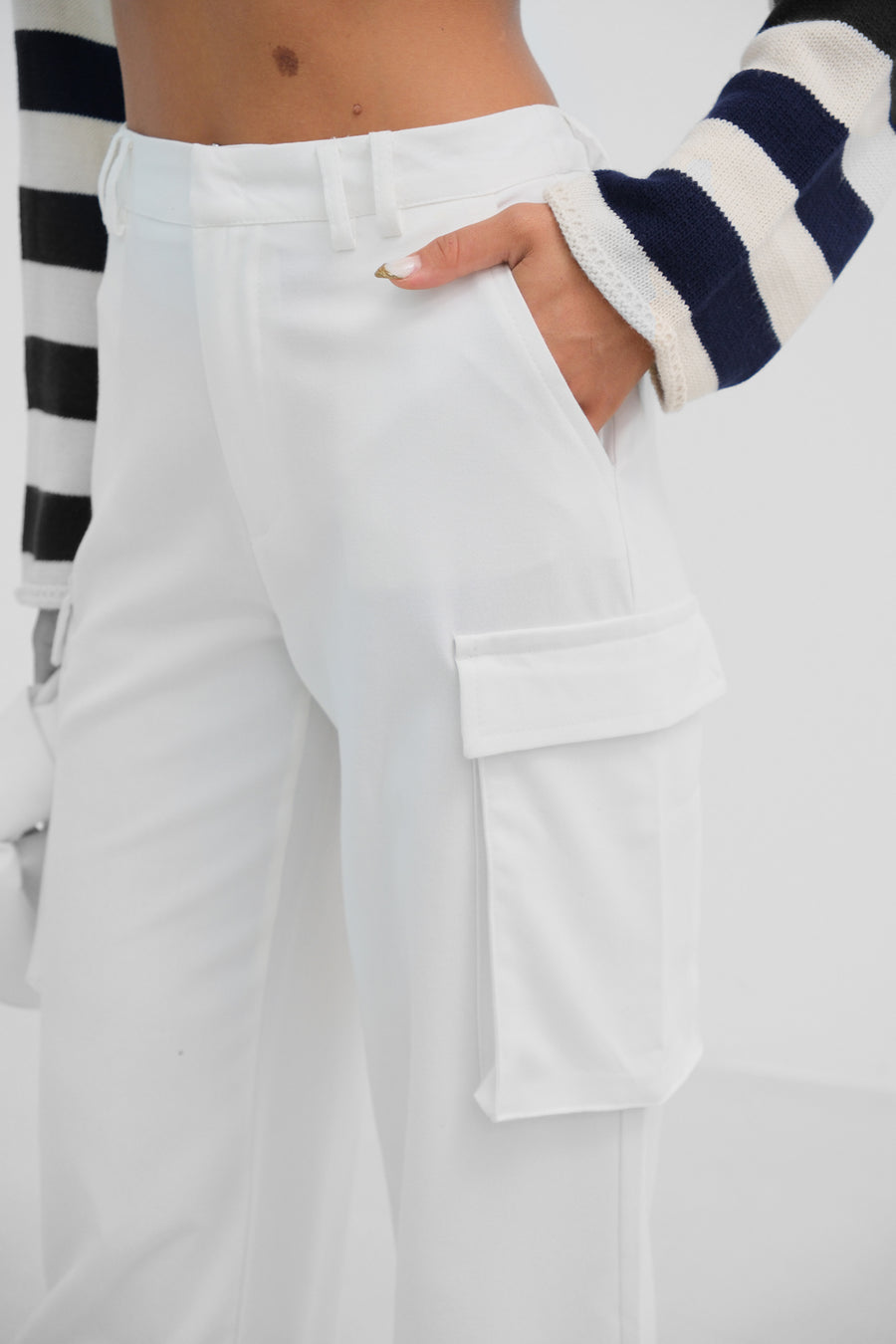 White High Waist Cargo Pocket Trousers 