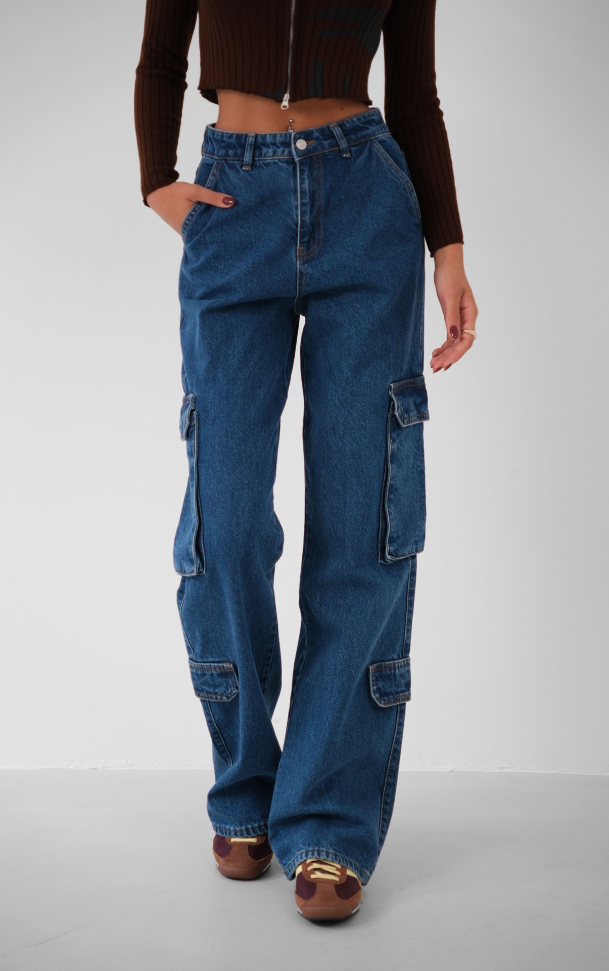 Cargo Pocket Dark Blue Jeans 