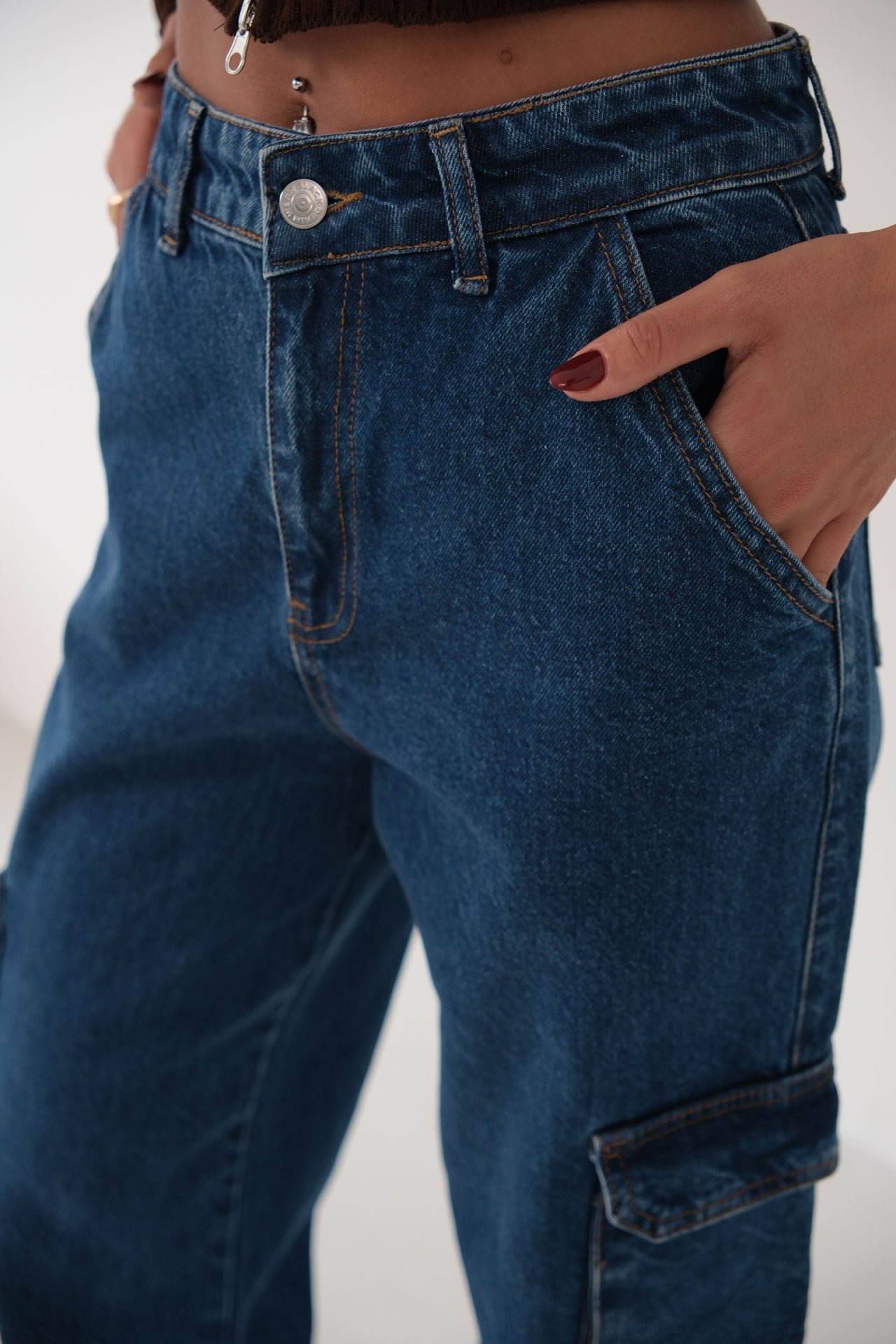 Cargo Pocket Dark Blue Jeans 