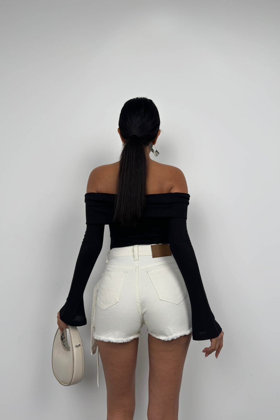 Cargo Pocket Belt Detail White Denim Shorts Skirt 