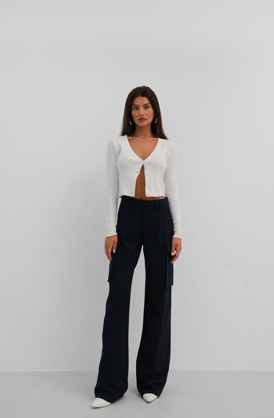 Cargo Pocket Navy Blue High Waist Trousers