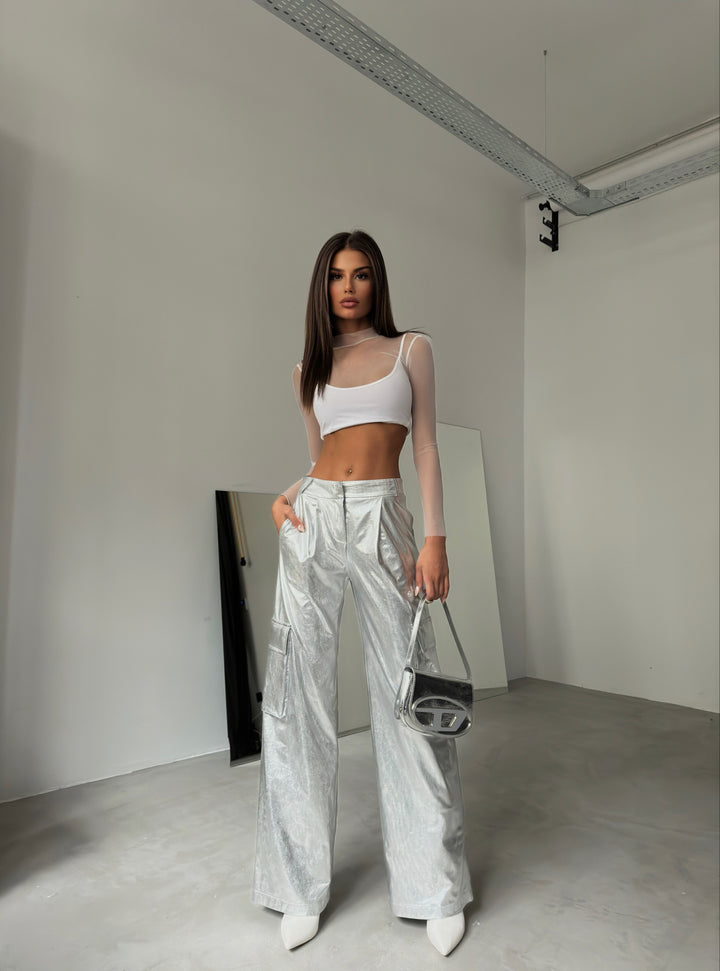Kargo Cep Metalik Silver Pantolon