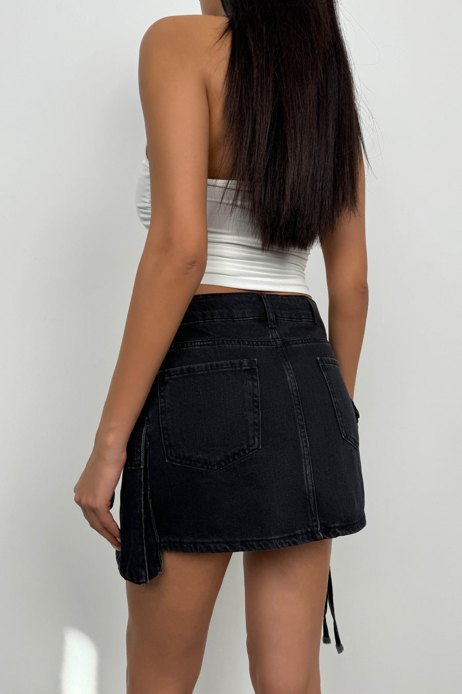 Cargo Pocket Mini Grey Denim Skirt 