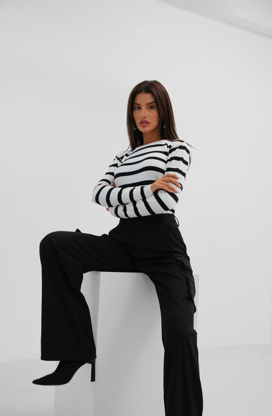 Black High Waist Cargo Pocket Trousers 