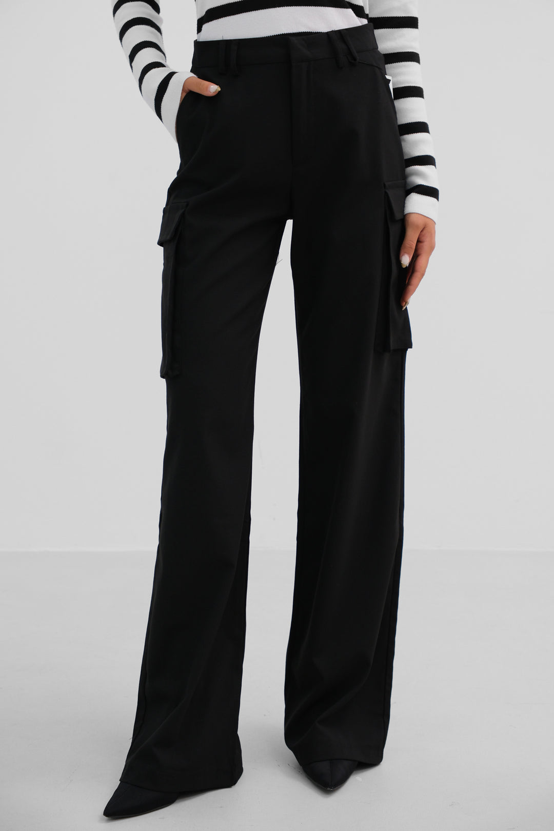 Black High Waist Cargo Pocket Trousers 