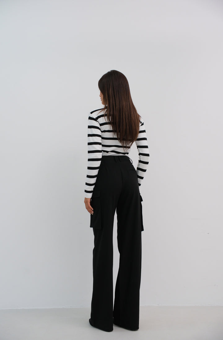 Black High Waist Cargo Pocket Trousers 
