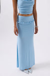 Katlama Bel Detay Maxi Mavi Etek