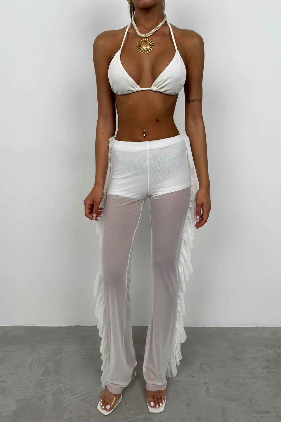 Layered Transparent White Trousers 