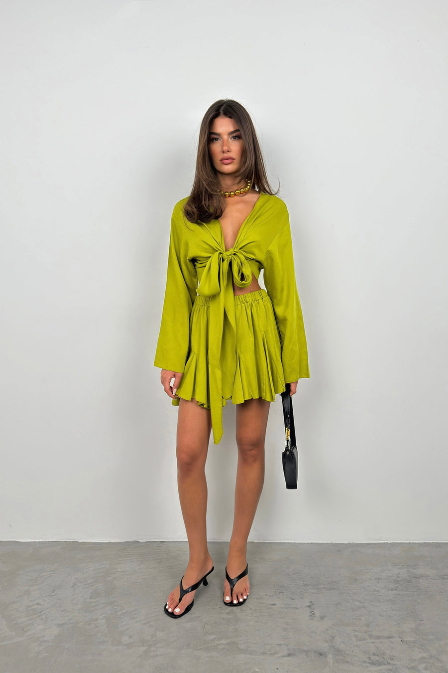 Boat Neck Long Sleeve Lime Crop 