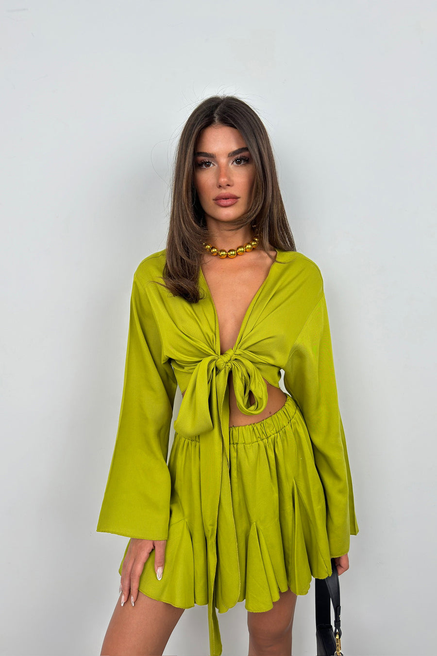 Boat Neck Long Sleeve Lime Crop 