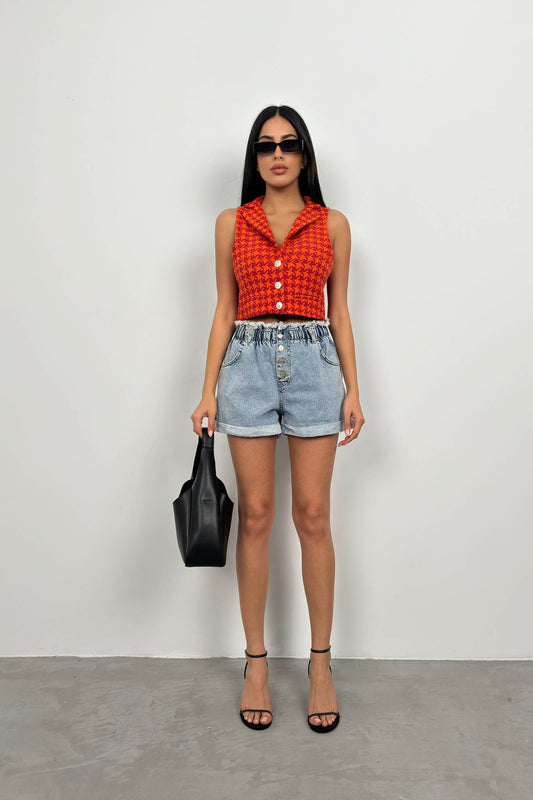 Houndstooth Orange Crop Vest 