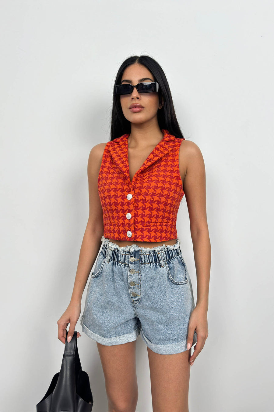 Houndstooth Orange Crop Vest 