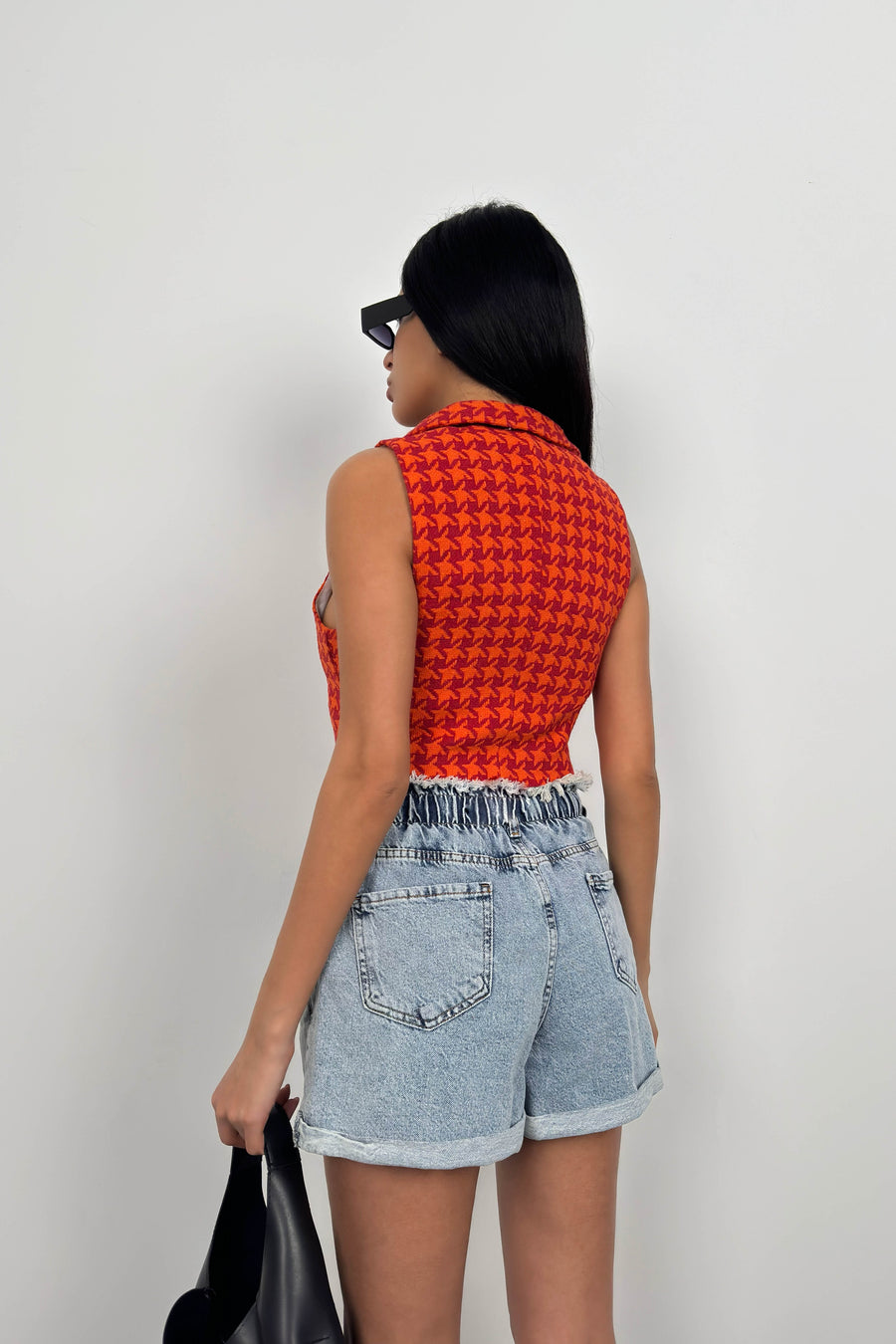 Houndstooth Orange Crop Vest 