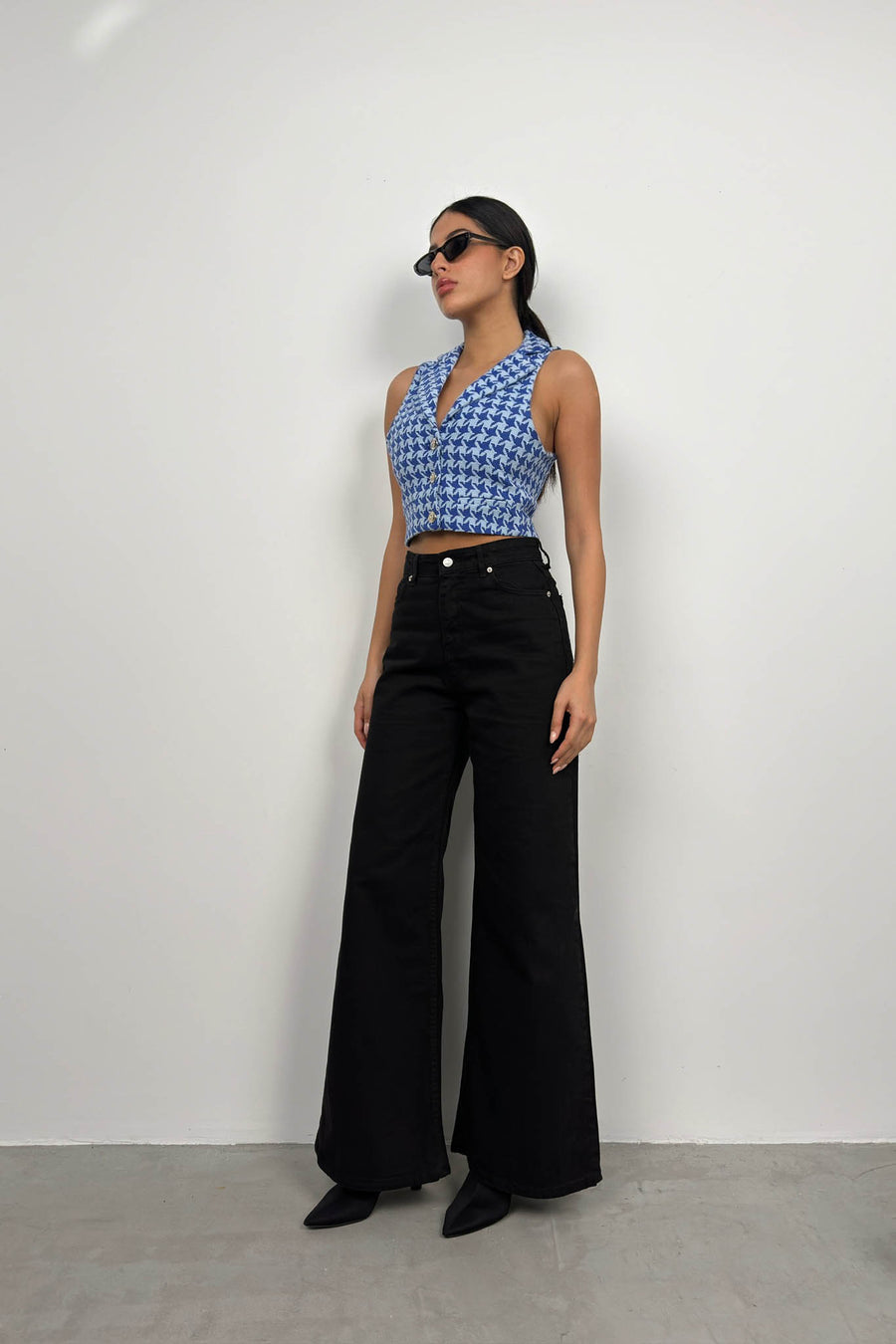 Houndstooth Crop Saxe Vest 