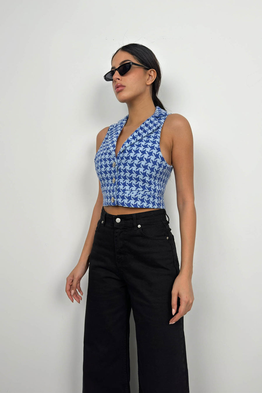 Houndstooth Crop Saxe Vest 