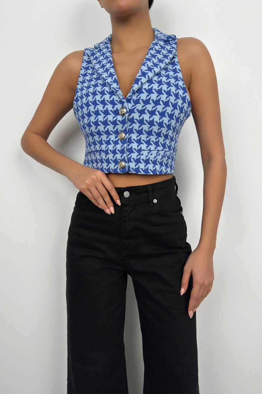 Houndstooth Crop Saxe Vest 