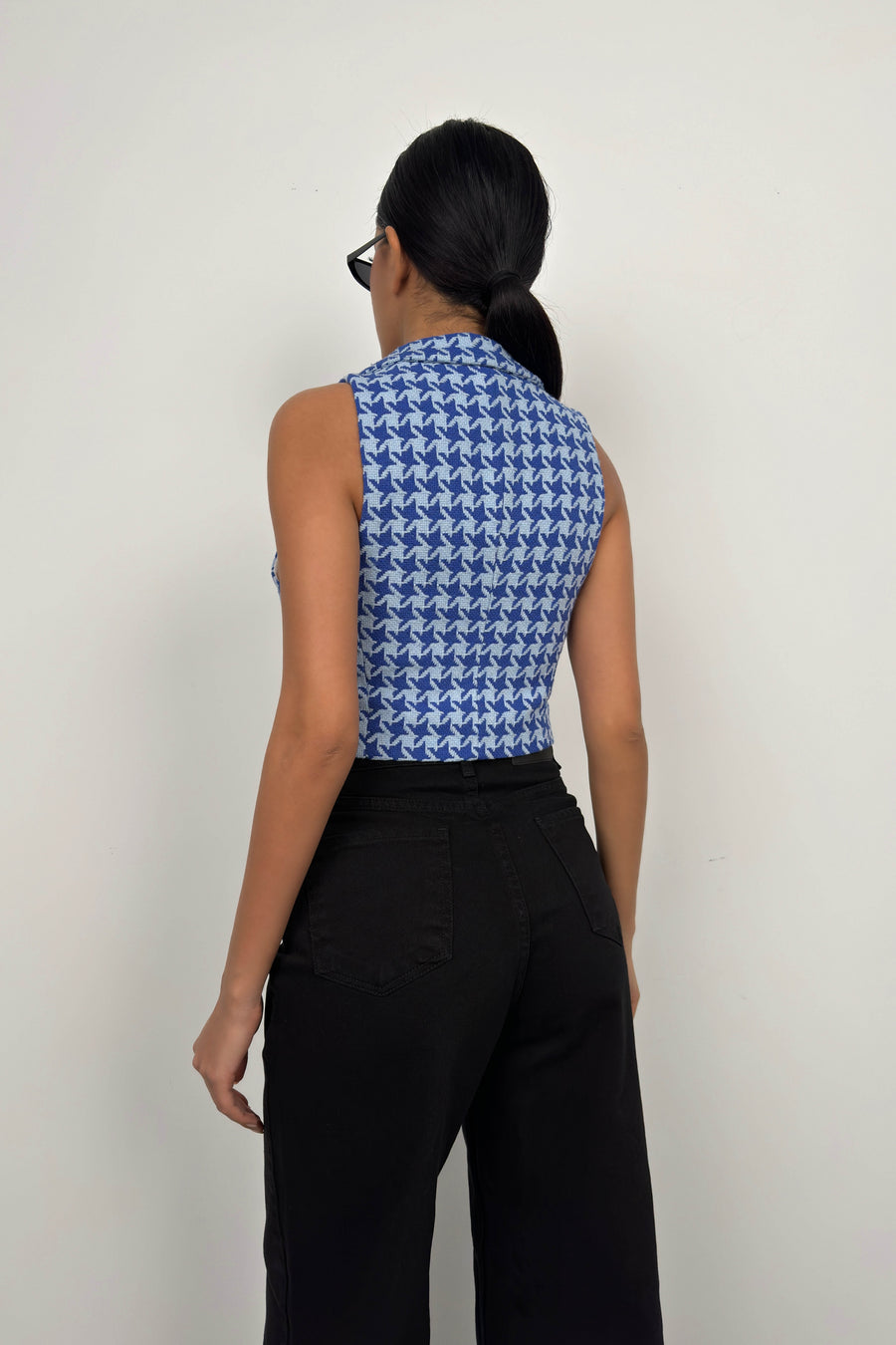 Houndstooth Crop Saxe Vest 